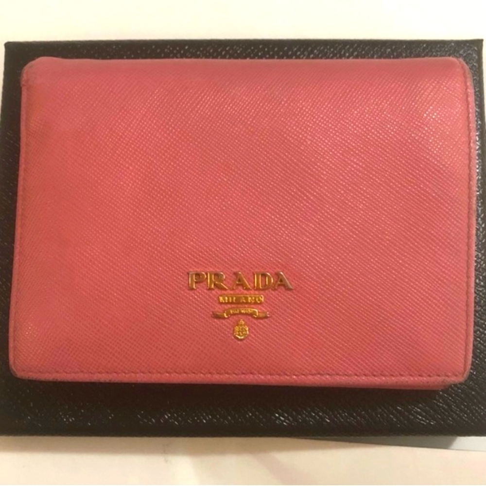Prada Wallet (w COA Cards)  Saffiano Pink Leather Wallet